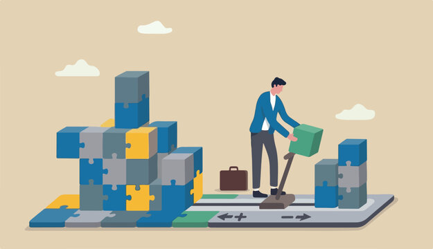 Scalable business model, flexibility to adapt expand business success growth with cost efficiency concept, businessman expand to scale down cube box metaphor scalability.
