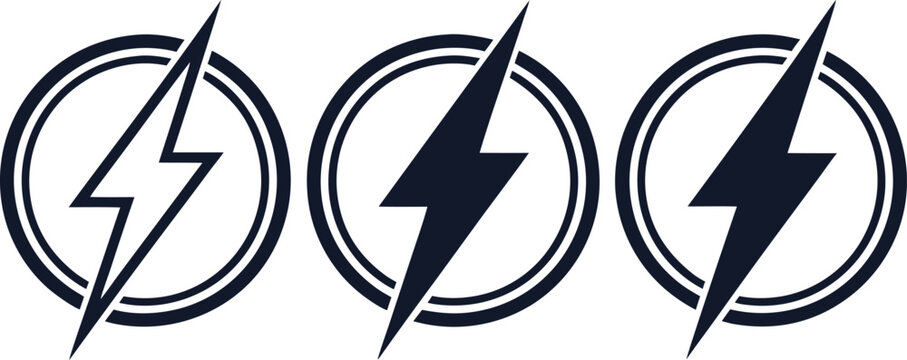 Black lightning bolt emblems in circles white