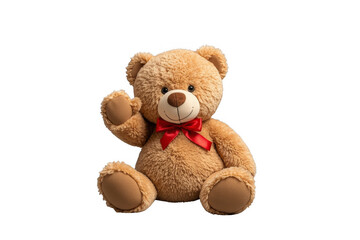 Obraz premium Teddy bear plush toy waving hand transparent background