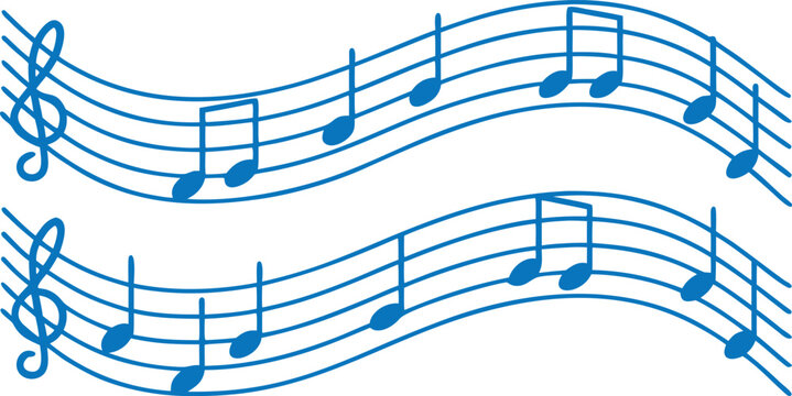 Blue musical notes on wavy lines sheet music