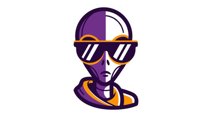 Stylized alien character wearing sunglasses isolated white background © Dika