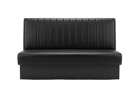 Black leather booth seating isolated. Restaurant furniture interior mockup.