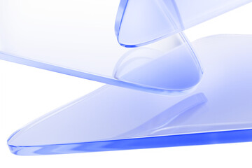 Plakat Blue glass 3d background with floating transparent triangles overlapping. Render light crystal surfaces with reflection. Abstract bg for technology presentation. Modern wallpaper