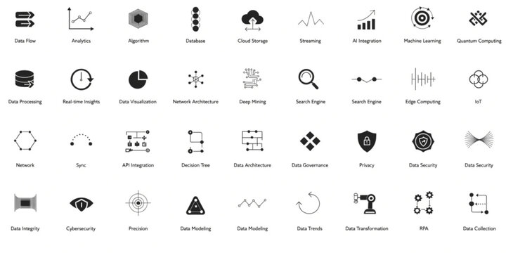 Graphic designer creates various icons for business and technology applications