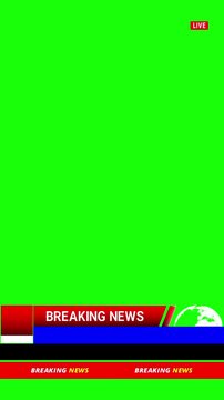 Vertical Animated Breaking News lower third in green screen with looping ticker.