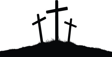 Vector silhouette of three crosses on a hill