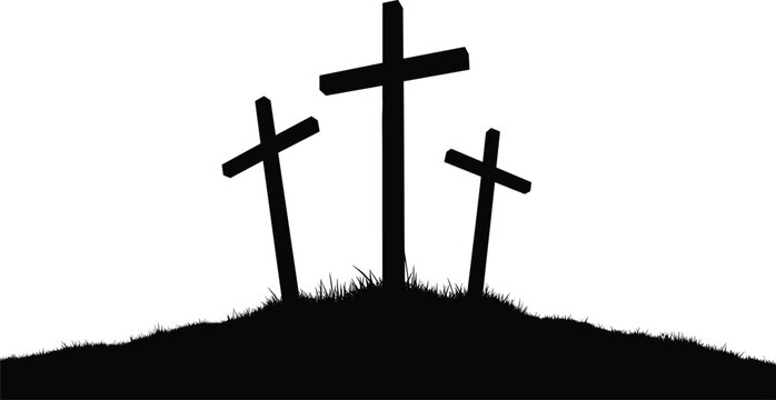 Vector silhouette of three crosses on a hill