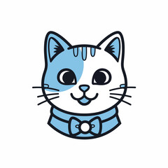 Obraz premium Cartoon Cat Face with Blue Collar.