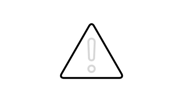 Exclamation mark in a triangle sign icon animation video for warning, attention, caution, alert, hazard, danger, notice, security, safety, risk, problem, issue, emergency, notification, information