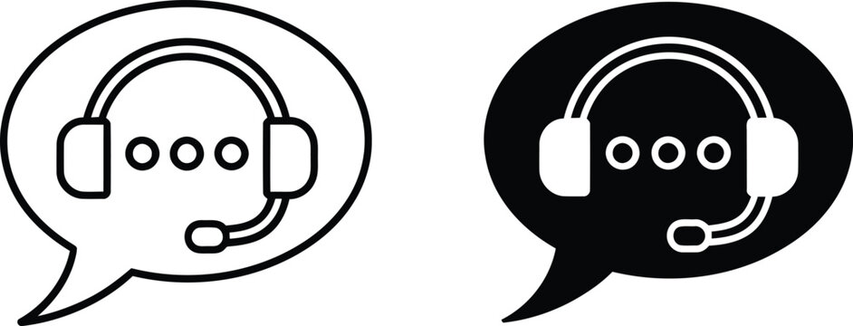 Customer service headset icons in speech bubbles for support and communication
