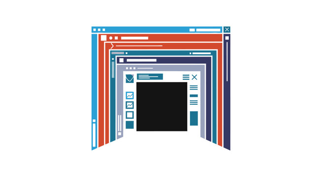 Multiple browser windows stacked together.