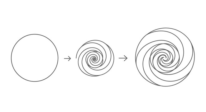 Spiral shapes forming in sequence.