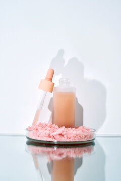 Cosmetic innovation serum and pink salt exfoliant