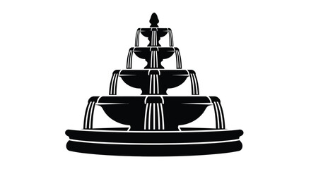 Detailed tiered fountain illustration presented as a striking silhouette © RKGolam