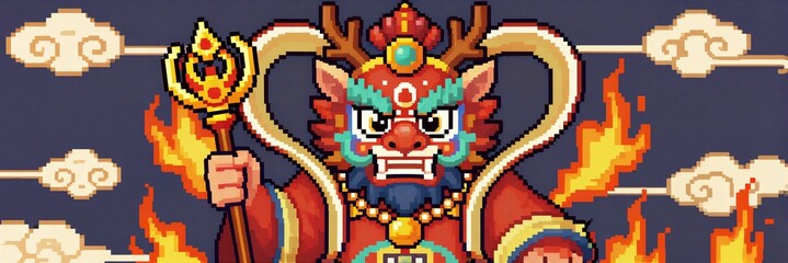 Fototapeta premium Pixel - Style Illustration of Chinese Mythical Beast