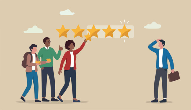 Customer or loyalty satisfaction giving 5 stars rating feedback, best user or experience trust service again concept, various customer people giving 5 stars review for quality service