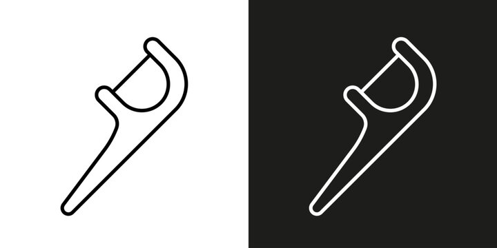 Toothpick with string, dental care and hygiene - vector editable line icon