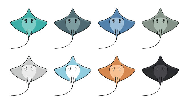 colorful stingrays in different colors on white background