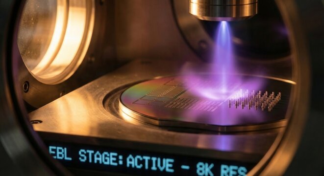 Plasma processing of silicon wafer in semiconductor fabrication vacuum chamber for microchip precision manufacturing