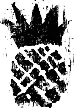 abstract black pineapple silhouette with textured distressed pattern on white background