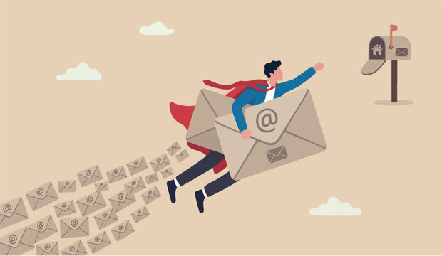 Email this for is communication,to marketing campaign from subscription, sending message or information concept, businessman superhero carrying big email envelope flying to recipient address