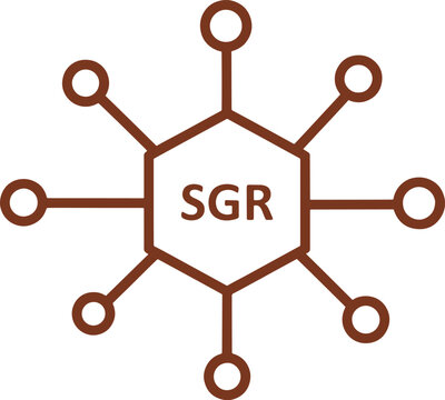 Brown hexagonal whisk symbol with three letters and six circles on each vertex