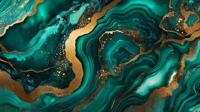 malachite green and gold abstract marble texture background