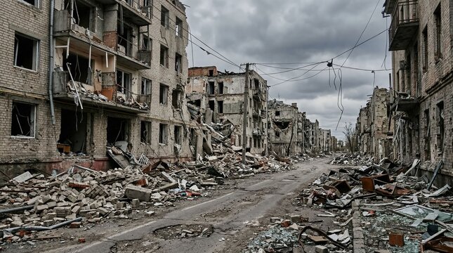 Destroyed Urban Street After Conflict
