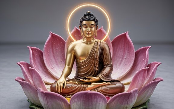 Elegant lotus mahavir statue with halo for Mahavir Jayanti celebration.
