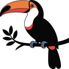 Obraz premium Toucan Perched on Branch with Leaves Isolated on White