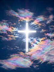 Obraz premium Luminous Cross in Iridescent Sky