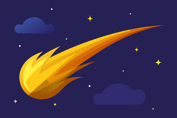 Naklejka premium Golden Comet Streaking Across Indigo Night Sky Scene