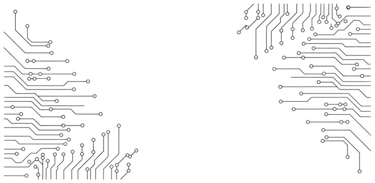 Abstract black and white circuit board pattern with connected lines and nodes, technology and digital concept.