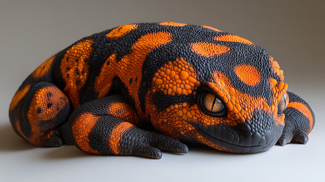 Gila monster resting with glowing skin pattern and dragonic form highly detailed white studio shot 
