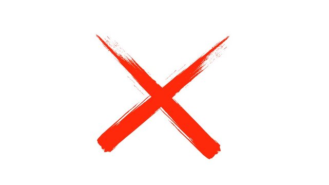 4K Animated Red Cross Mark: Hand-Painted Brush Stroke X Icon for Error, Cancel, and Stop Alerts on Transparent Background