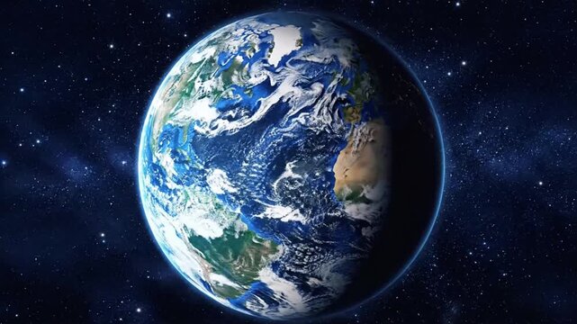 Realistic Earth spinning around its axis in space with accurate details and realistic rendering