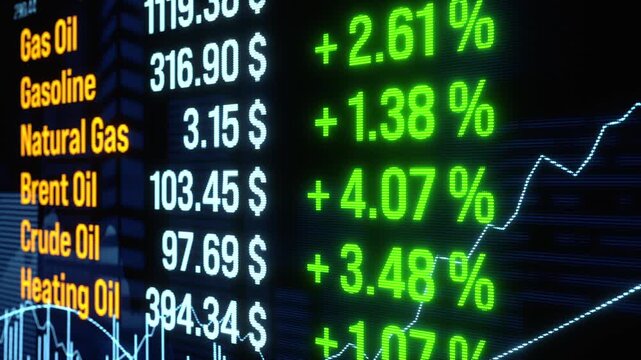 Strong rising gas and crude oil prices, abstract screen, energy crisis. Commodity trading, stock market, exchange, risk, analyzing, trading strategy, oil industry.