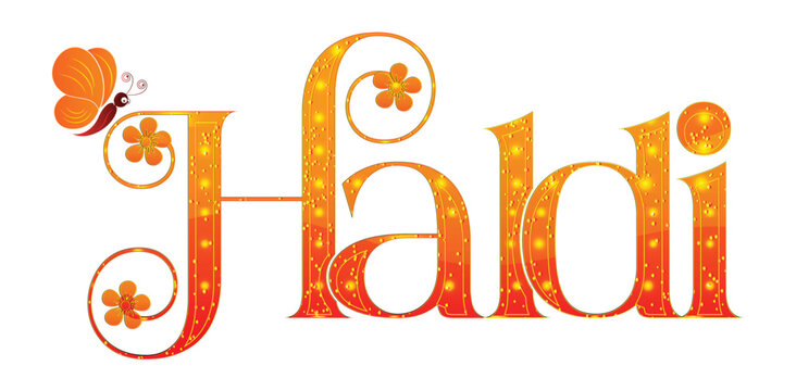 Haldi ceremony vector text design with floral ornaments for Indian wedding invitation