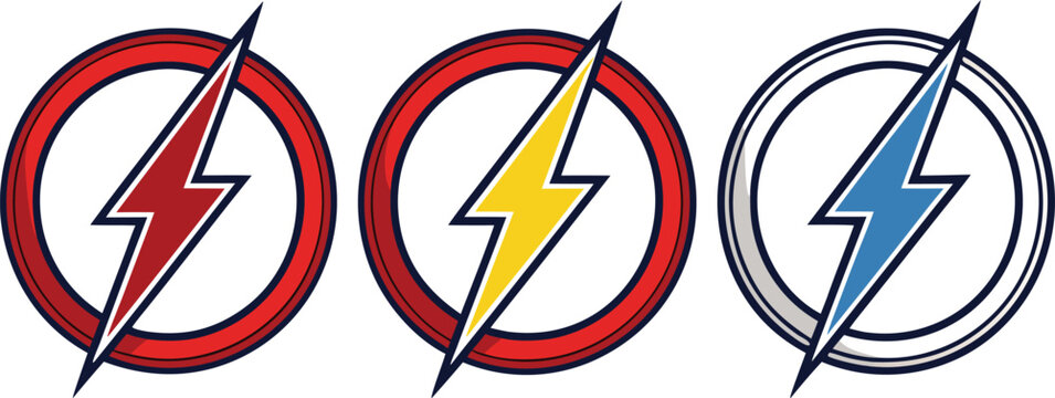 Lightning bolt emblems in red yellow blue circles symbol red circle yellow circle