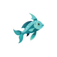 Fototapeta premium A vibrant teal fish illustration with white spots and fins on a transparent background