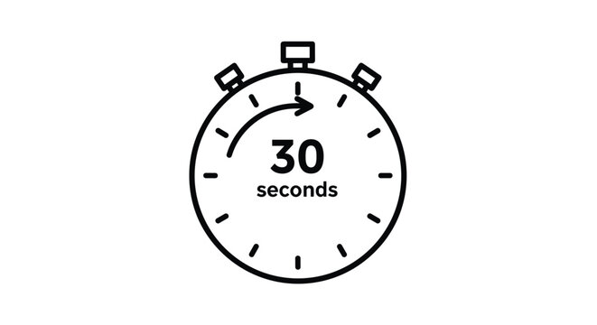 Stopwatch icon with an arrow indicating thirty seconds used for timing, countdowns, and quick tasks in business.