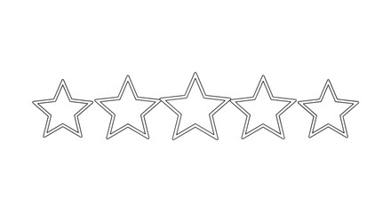 Fototapeta premium Row of five empty star outlines arranged horizontally on a white background used for customer review and ratings.