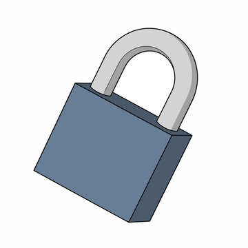 Gray metal padlock with open shackle.