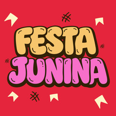 Fototapeta premium Lettering Festa Junina Colorido Tipografia Festiva Brasileira em Vetor