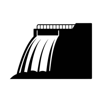 Black dam silhouette vector illustration for hydroelectric power generation and water management projects