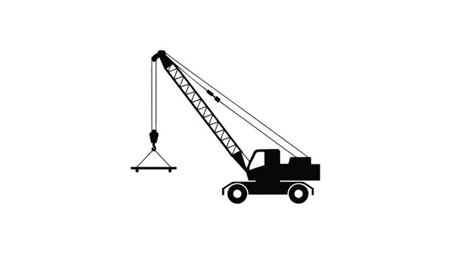 mobile crane lifting hook silhouette flat vector illustration construction machinery industrial equipment side view isolated on white