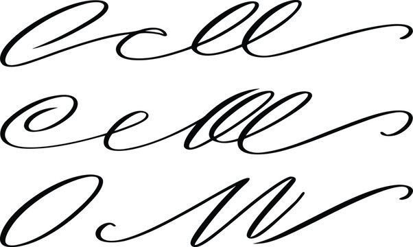 Black cursive script lettering examples white background
