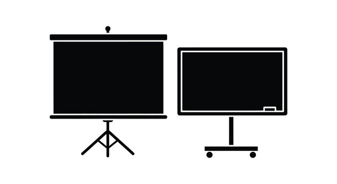 Two presentation screens displayed in a stark graphic silhouette