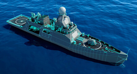3D Wireframe Navy Vessel © David