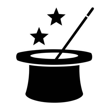 Magic trick illustration with hat and wand for magicians and illusionists performance show vector art